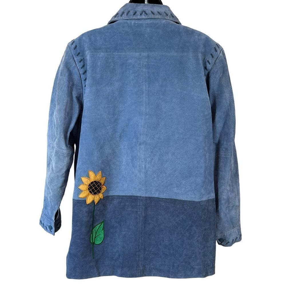 Quacker Factory blue suede Whipstitched Sunflower patchwork jacket - Picture 14 of 14
